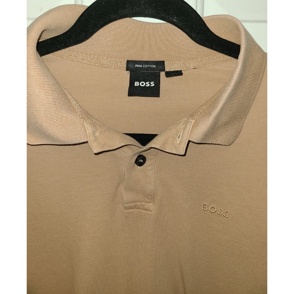 HUGO BOSS Firenze Polo Shirt Modern Fit 100% Pima Cotton Tan / Brown Mens Med